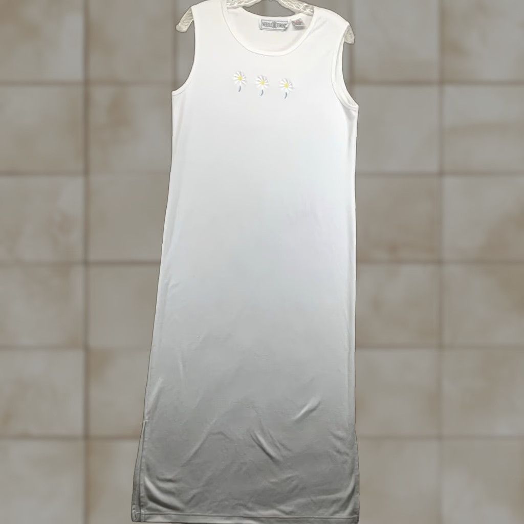 Vintage VINTAGE Needle & Thread Women’s Dress Long White Sleeveless Embroidered Daisy 80s 90s Bohemian Casual Summer Size M / US 6-8 / IT 42-44 - 1 Thumbnail