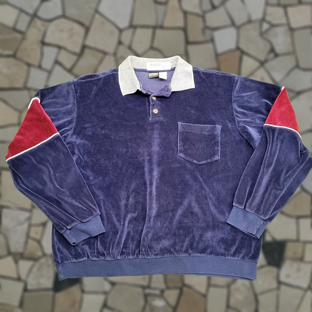 Velour VINTAGE Knightsbridge Velour Sweater Large 25x24 Baggy Blue 90s Mens Size US L / EU 52-54 / 3 - 1 Thumbnail