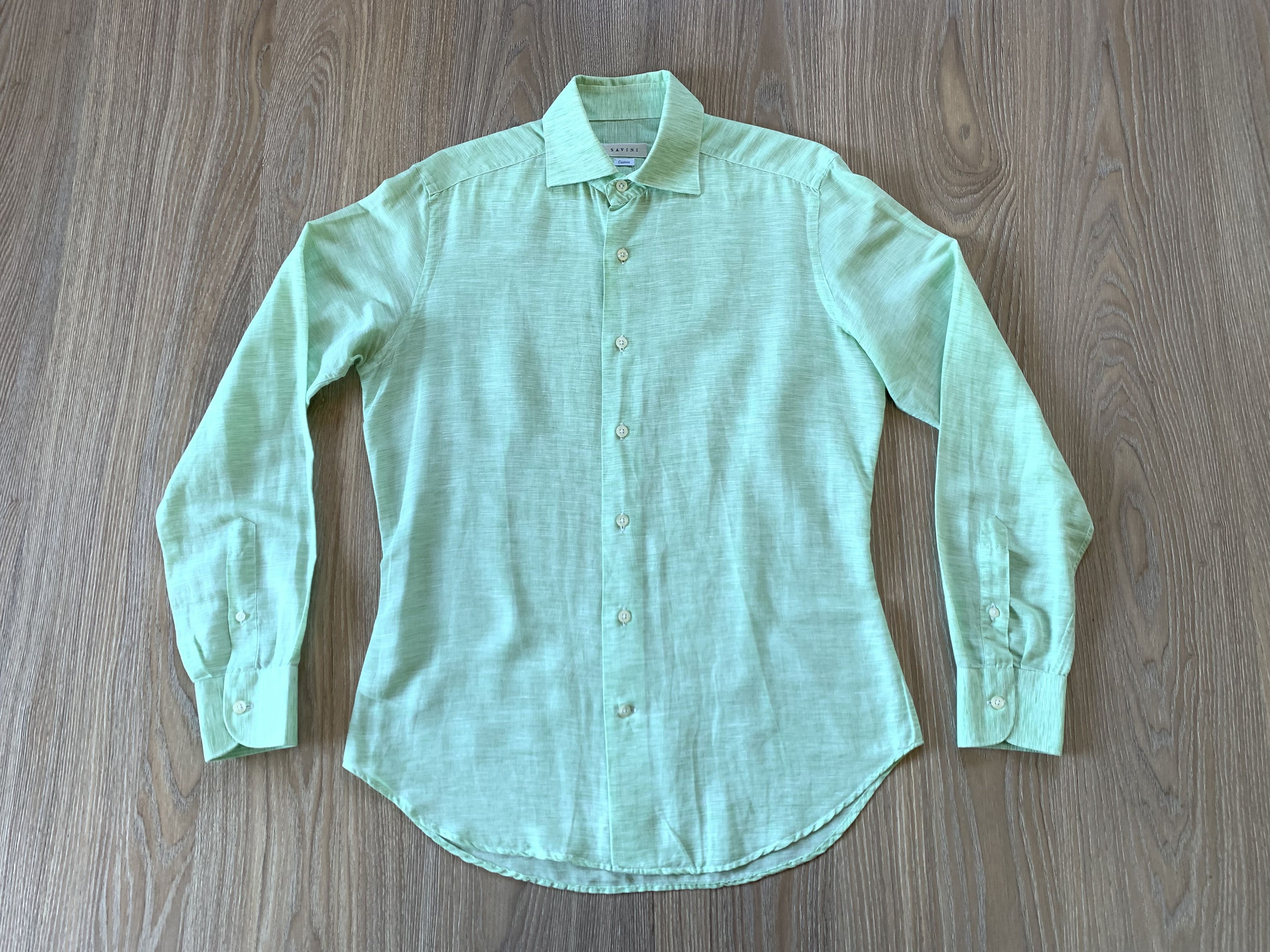Designer Savini Mens Light Linen Cotton Summer Long Sleeve Shirt Size US M / EU 48-50 / 2 - 2 Thumbnail