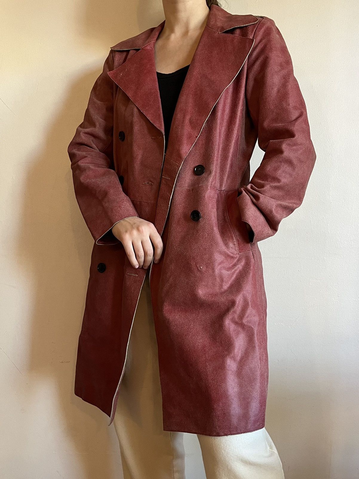 Leather × Tommy Hilfiger Tommy Hilfiger distressed red leather trench coat M Size M / US 6-8 / IT 42-44 - 4 Thumbnail