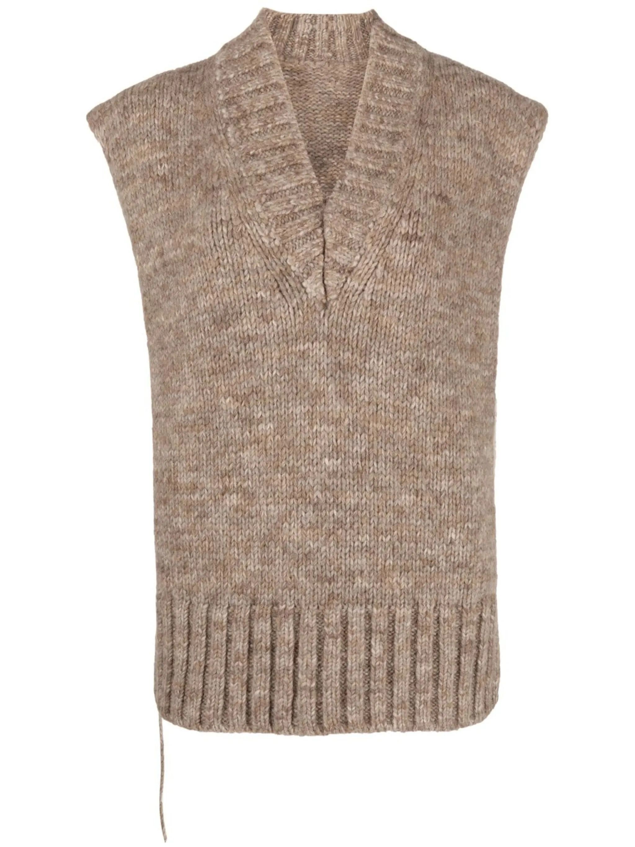 Maison Margiela o1y0625 V-neck Sleeveless Sweater in Khaki Size M / US 6-8 / IT 42-44 - 1 Thumbnail