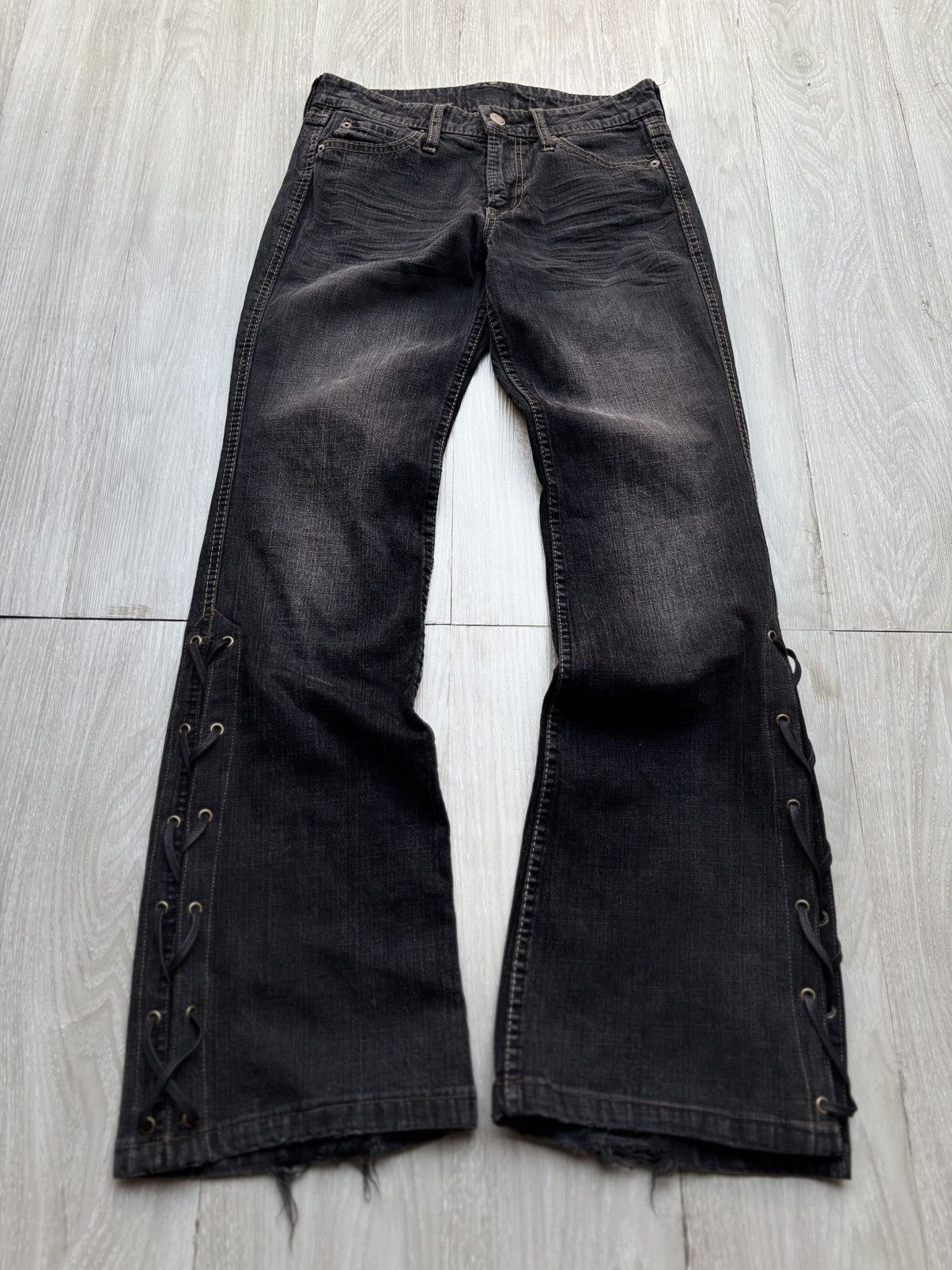 Japanese Brand WOW lace up flare jeans Size US 27 - 1 Thumbnail