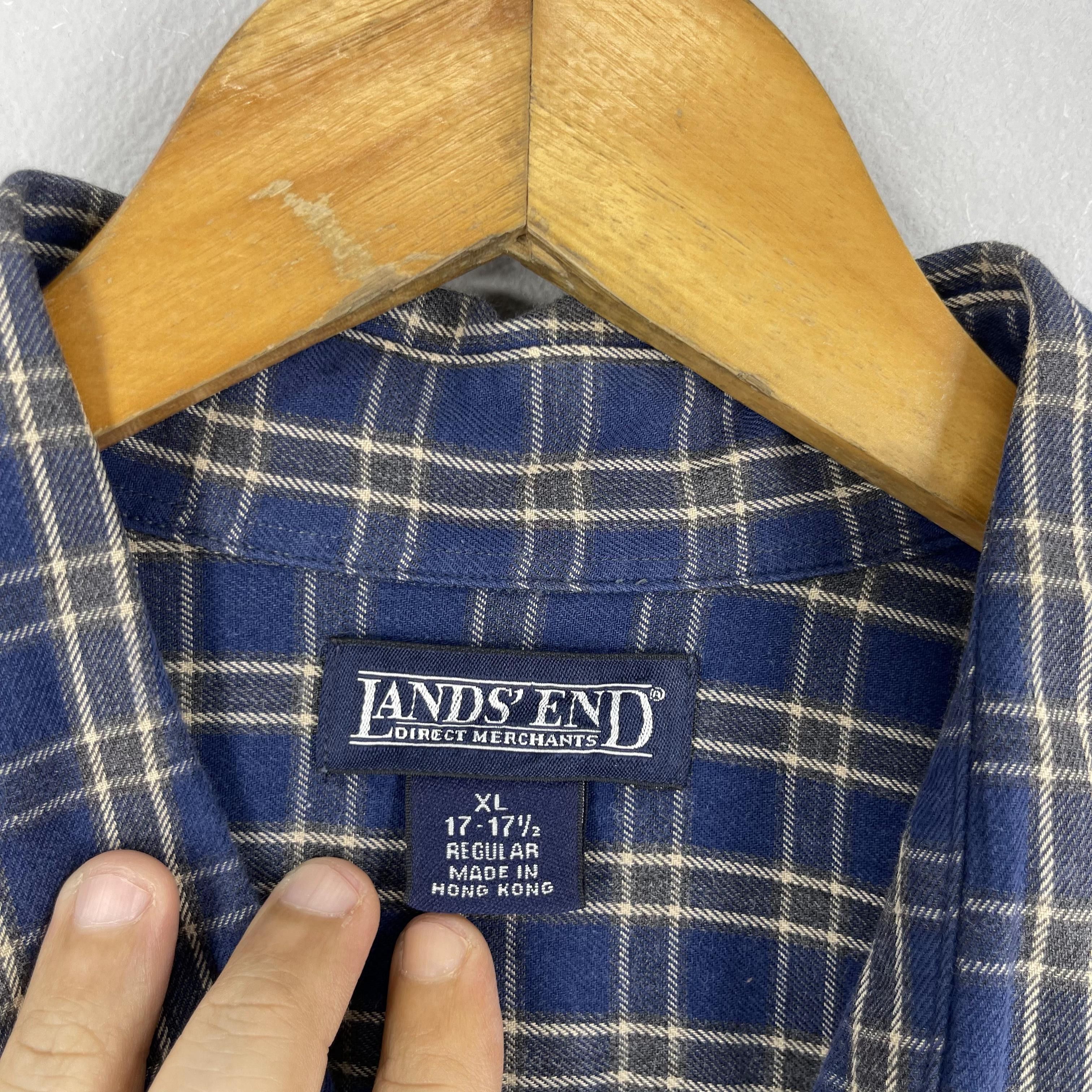 Flannel Vintage LANDS'END Plaid Checkered Blue Flannel Button Up Size US XL / EU 56 / 4 - 5 Thumbnail