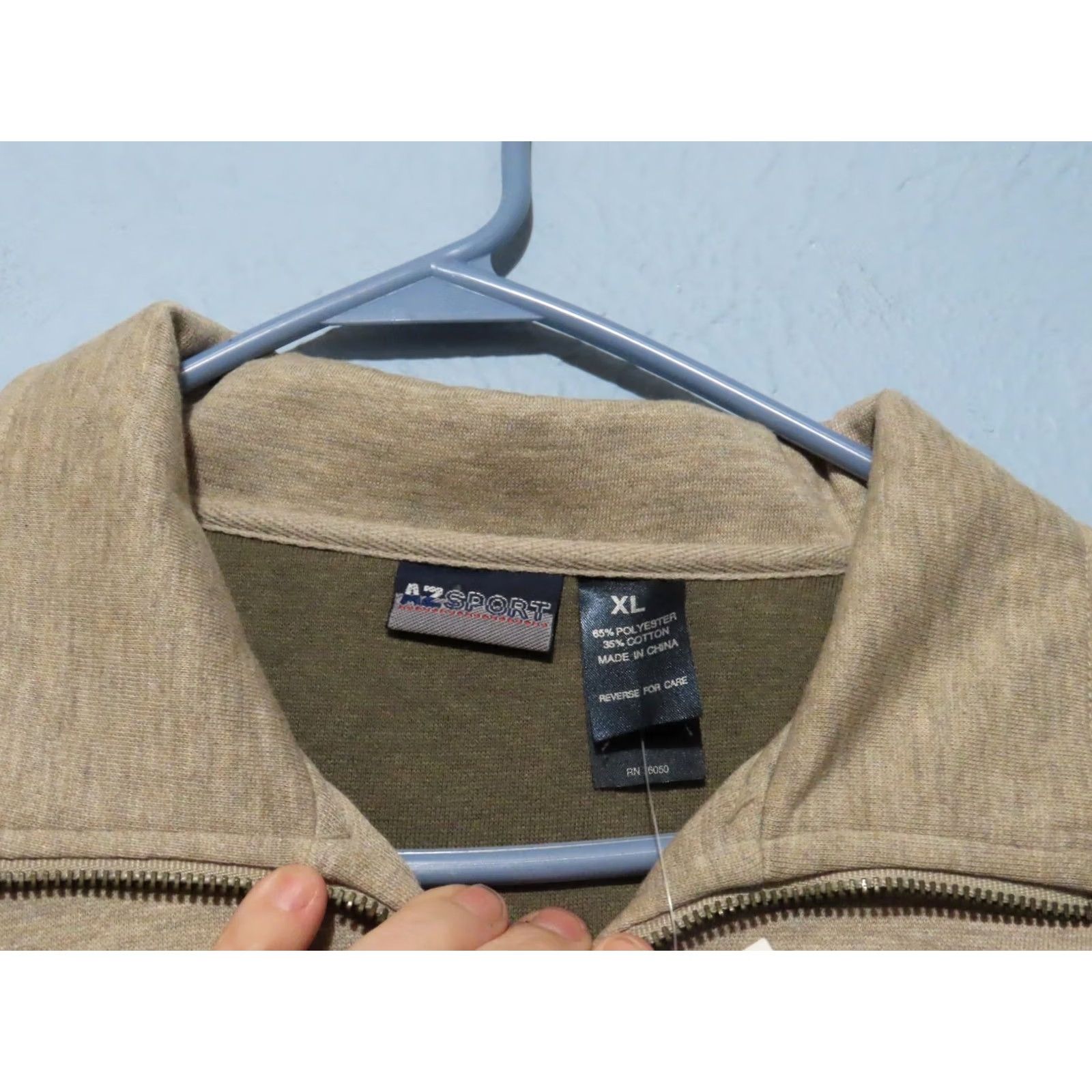 Vintage AZ Sport Men's XL Full Zip Jacket Collared Khaki Heather Zip Sweatshirt NWT Windbreaker Casual Size US XL / EU 56 / 4 - 5 Thumbnail