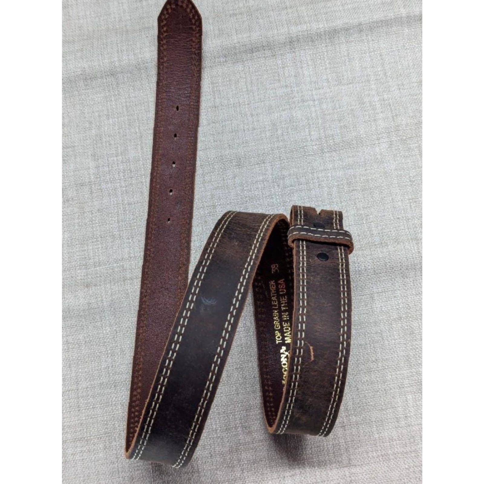 Vintage VINTAGE NOCONA belt Buckle Cowhide Leather 38 Men Brown Stitching Western Belt Size 38 - 2 Thumbnail