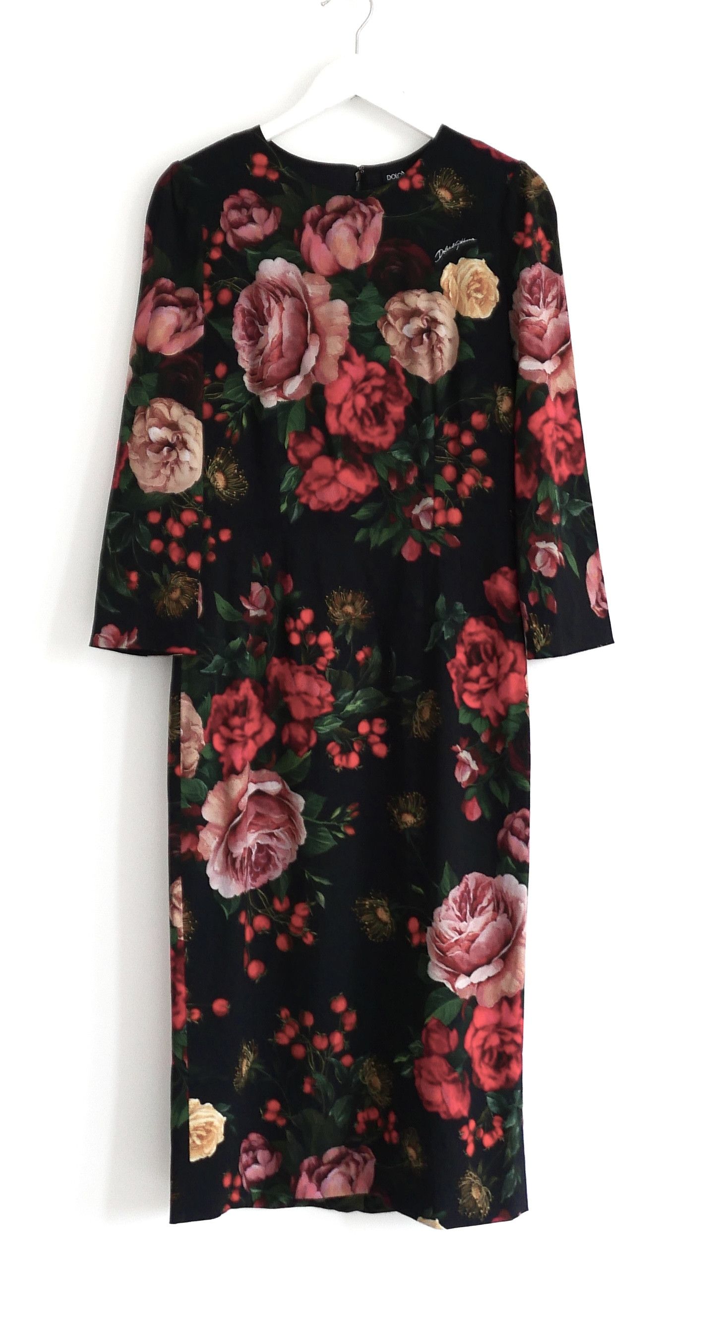 Dolce & Gabbana Dolce & Gabbana Red & Black Rose Print Sheath Dress Size S / US 4 / IT 40 - 1 Thumbnail