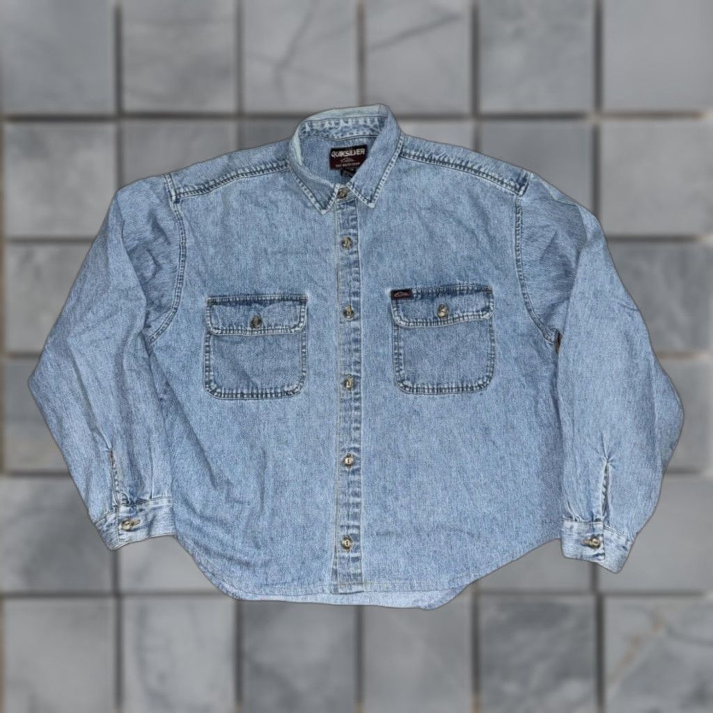 Quiksilver VINTAGE Quiksilver Denim Chore Jacket Salt Water Wash Blue Men’s Large 23x25 Jacket Denim Workwear Trucker Cotton Bill? Size US L / EU 52-54 / 3 - 1 Thumbnail