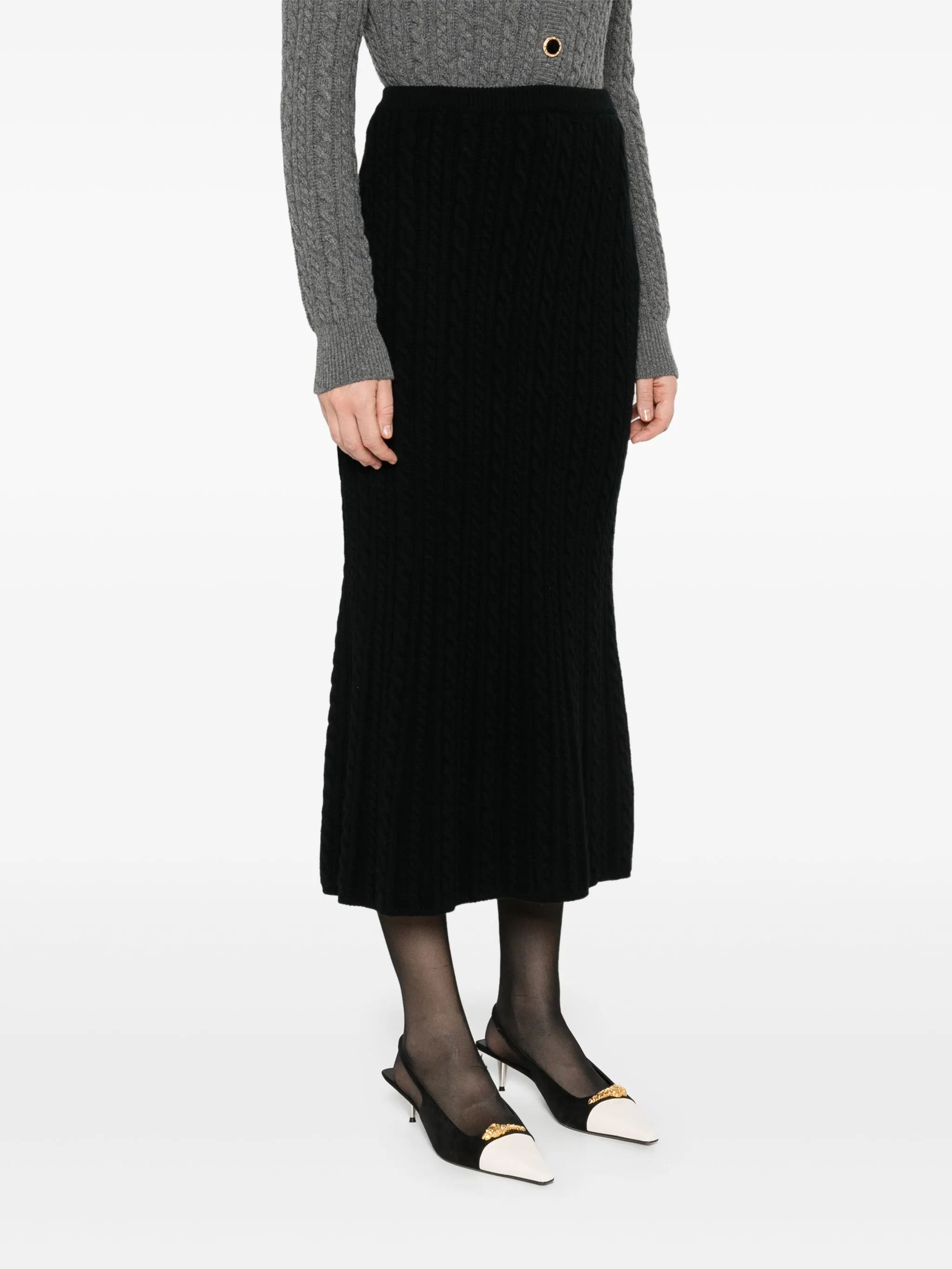 Alessandra Rich o1s22i1n0225 Knitted Midi Skirt in Black Size 28" / US 6 / IT 42 - 3 Thumbnail