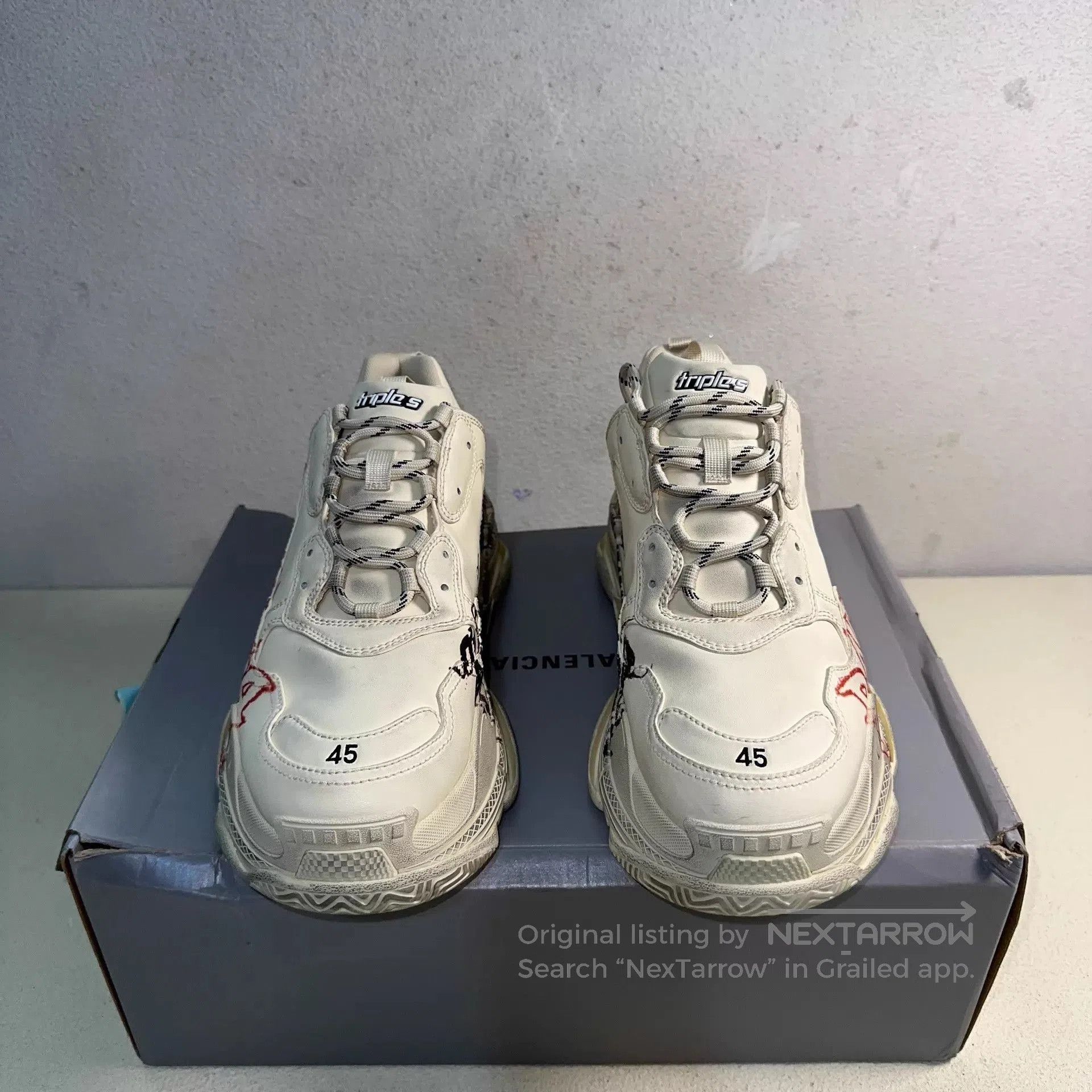 Balenciaga White Platform Sneakers with Red Graphic Design. Size US 12 / EU 45 - 2 Thumbnail