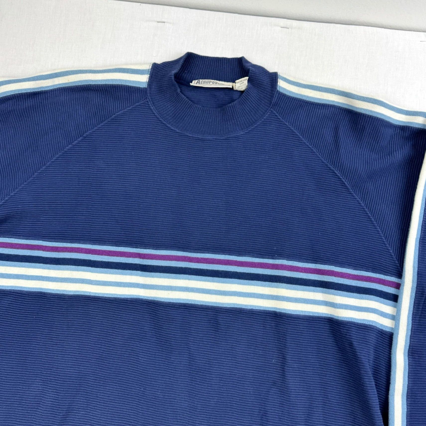 Aeropostale VINTAGE Aeropostale Sweatshirt Men XL Blue Striped Mock Neck Grunge Y2K 90s Pullover Mens Size US XL / EU 56 / 4 - 2 Thumbnail