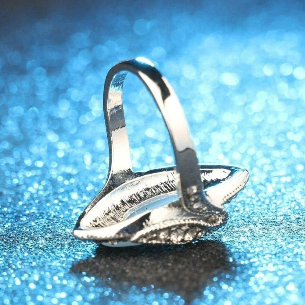 Designer Vintage Moonstone White Marquise Silver Ring - Size 6 Size ONE SIZE - 3 Thumbnail