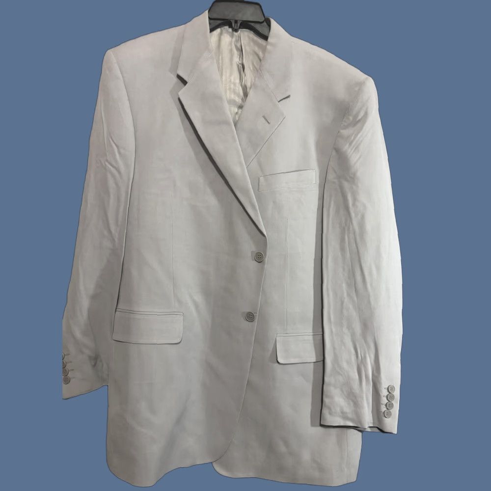 Vintage Island Silk Sport Coat Mens 48L Beige 100% Silk Herringbone Long Jacket Size US M / EU 48-50 / 2 - 1 Thumbnail