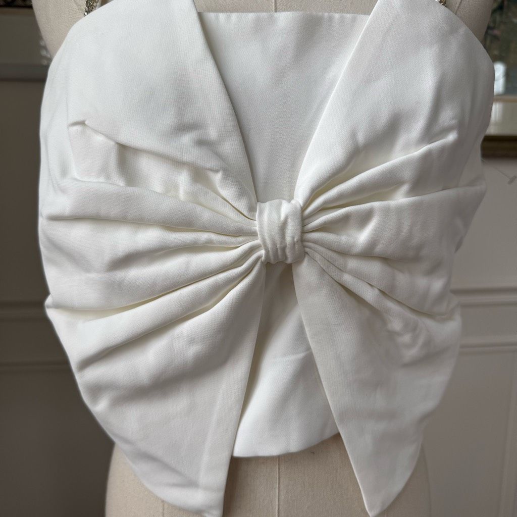 Other NWT Bagatelle White Large Bow Crop Top Rhinestone Straps 8 Size M / US 6-8 / IT 42-44 - 3 Thumbnail