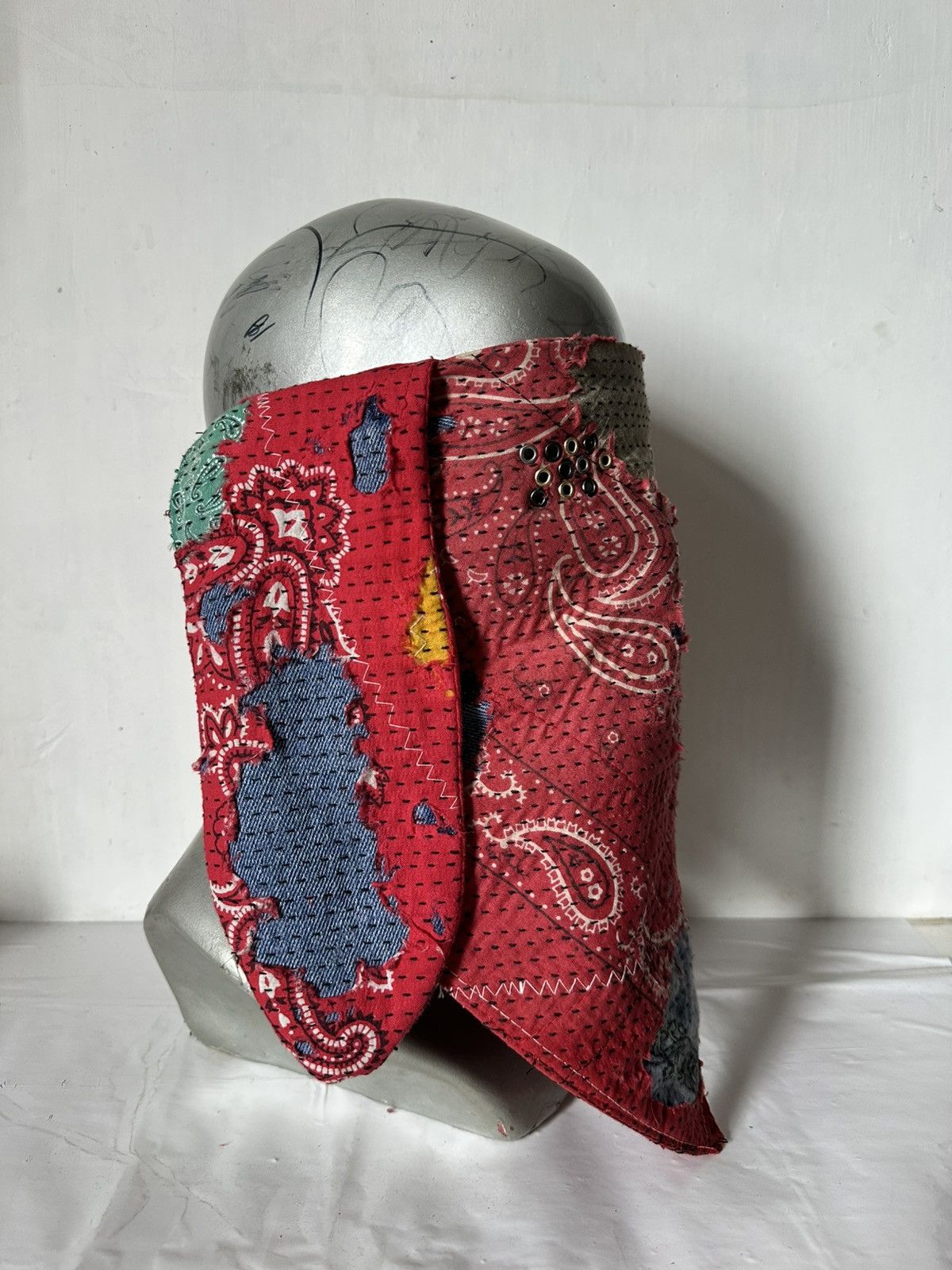 Handmade Custom Made Distressed Boro Paisley Masked Bandana Size ONE SIZE - 3 Thumbnail