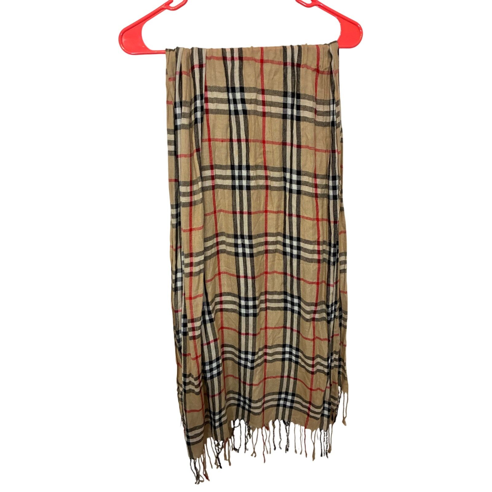 Other Check Archive Beige Black Rectangle Fringe Long Plaid Scarf Size ONE SIZE - 3 Thumbnail