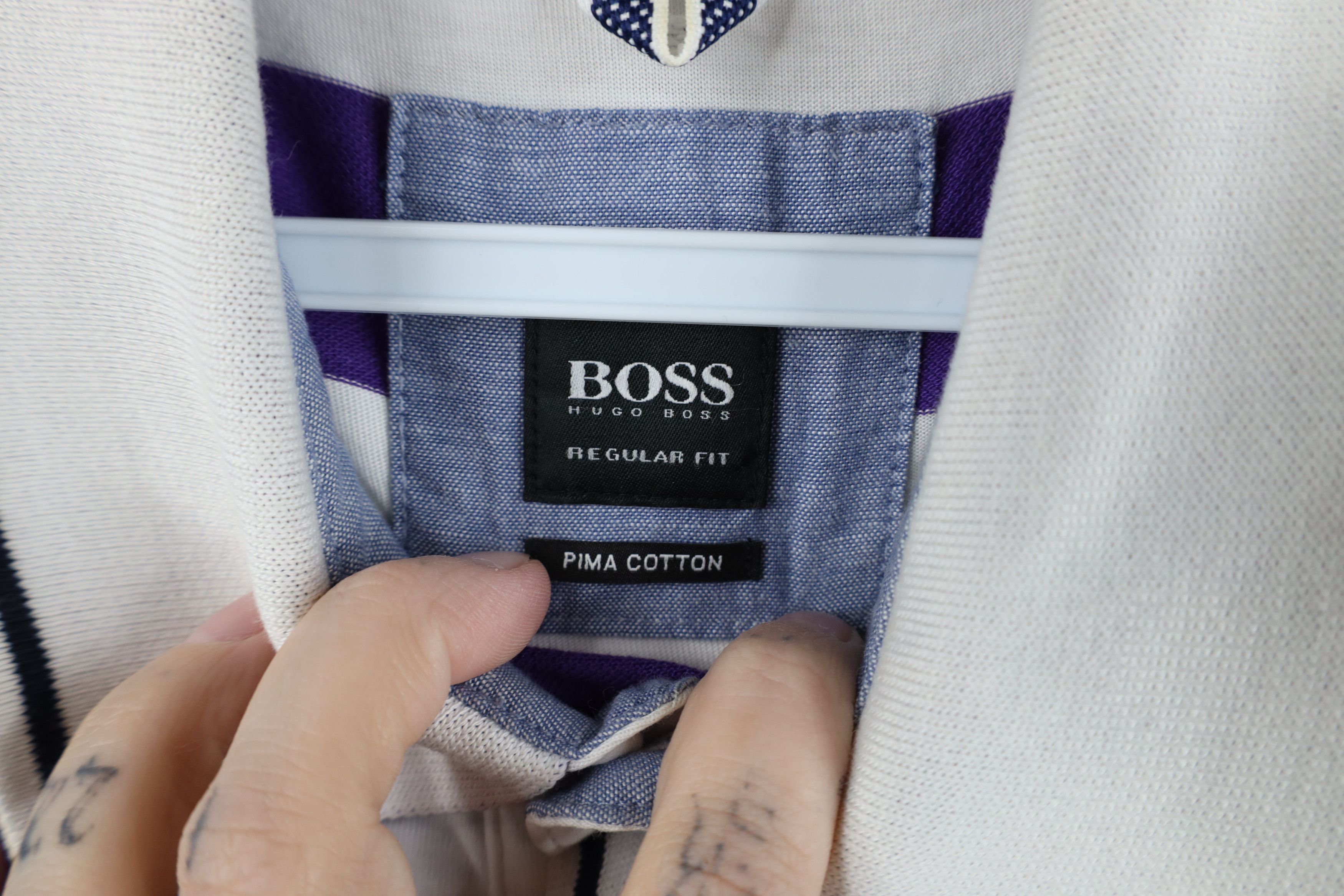 Hugo Boss Hugo Boss Color Block Knit Collared Polo Shirt Purple White Size US L / EU 52-54 / 3 - 10 Thumbnail