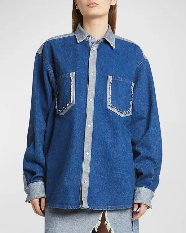 Marni o1w1db11125 Bi-Color Denim Oversized Collared Shirt in Blue Size M / US 6-8 / IT 42-44 - 2 Thumbnail
