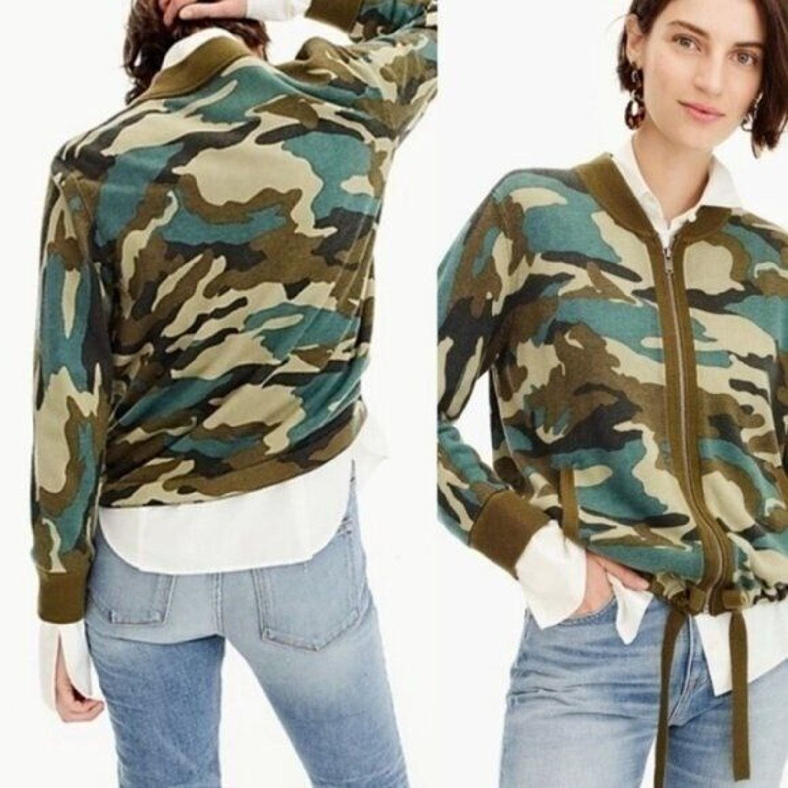 J.Crew J. Crew Womens Wool Camo Bomber Jacket Full Zip Size S Camo Size S / US 4 / IT 40 - 1 Thumbnail