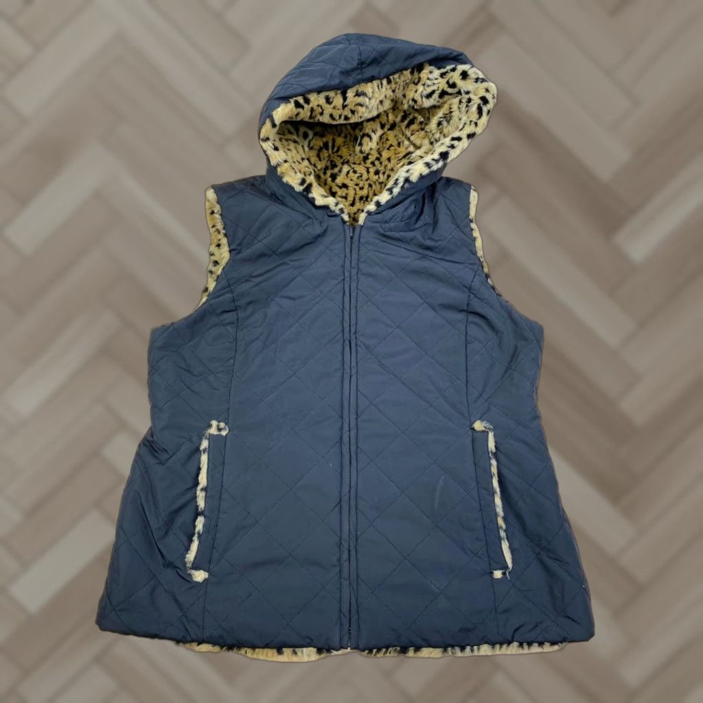 Vintage Kristen Blake Reversible Vest Womens M Faux Fur Cheetah Zip Hooded #9978 Size M / US 6-8 / IT 42-44 - 1 Thumbnail