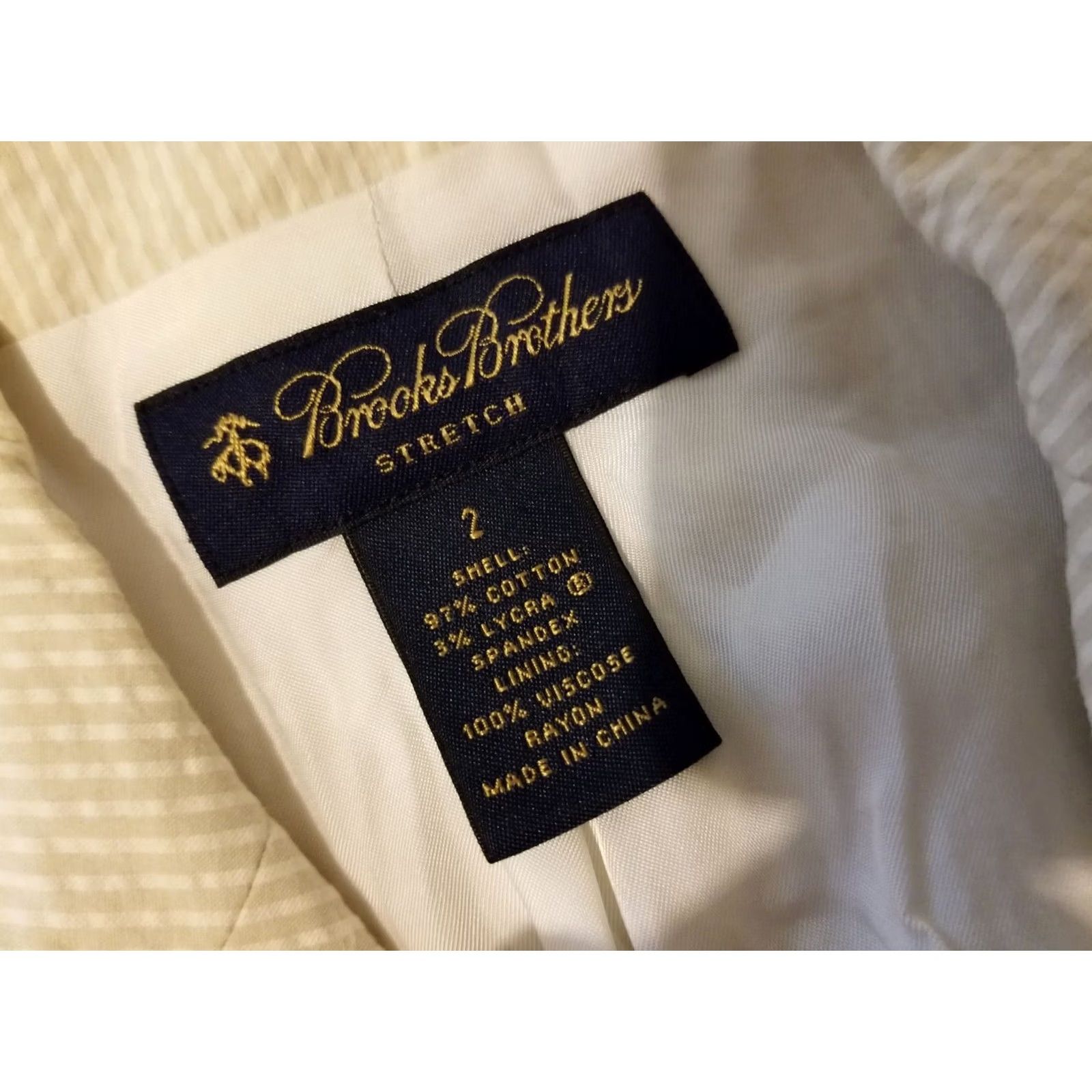 Brooks Brothers Womens Brooks Brothers Jacket Blazer 2 Khaki Cotton Seersucker Size XS / US 0-2 / IT 36-38 - 3 Thumbnail