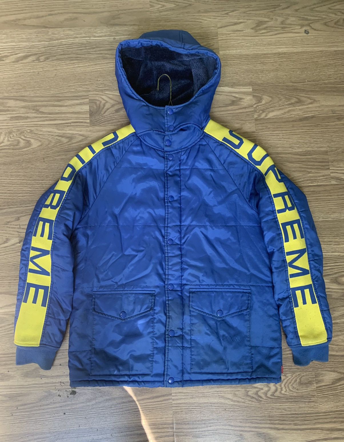 image of Supreme Daytona Pile Lined Jacket in Blue Yellow, Men's (Size Medium)