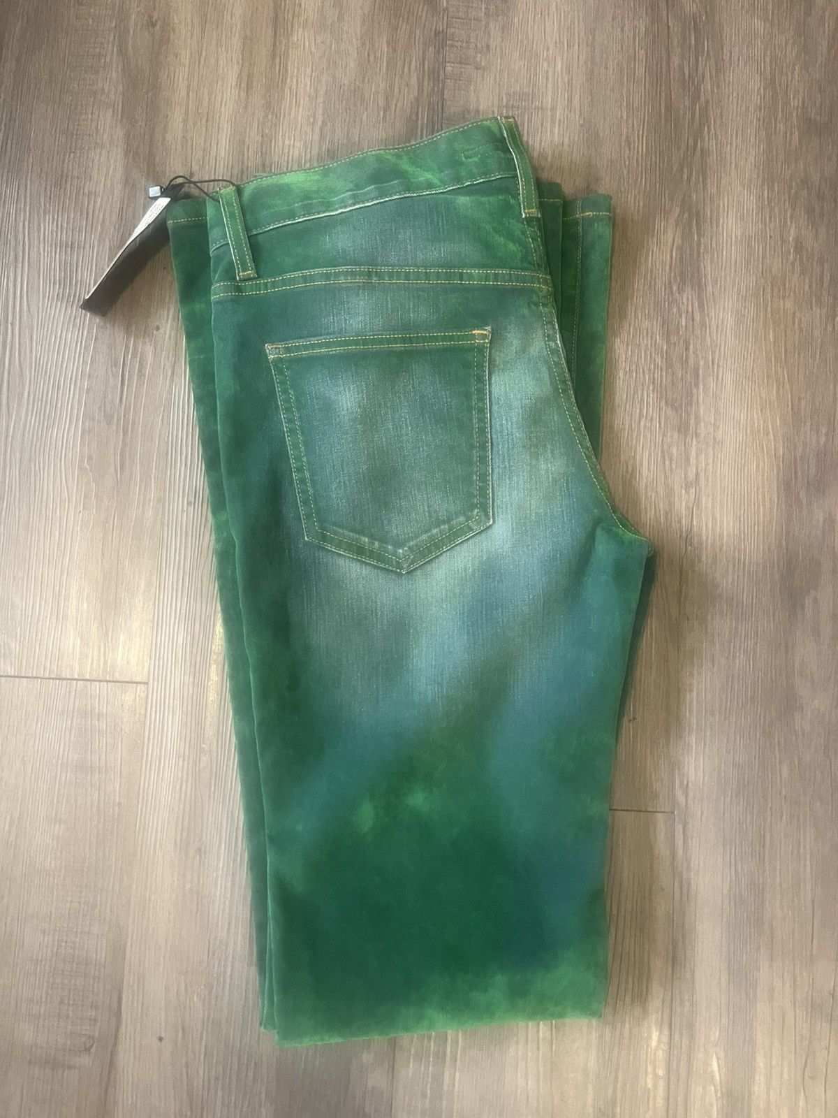 Cout de la Liberte COUT DE LA LIBERTÉ: Green Jimm y Stretch Suede Flare Jeans Size US 30 / EU 46 - 5 Thumbnail