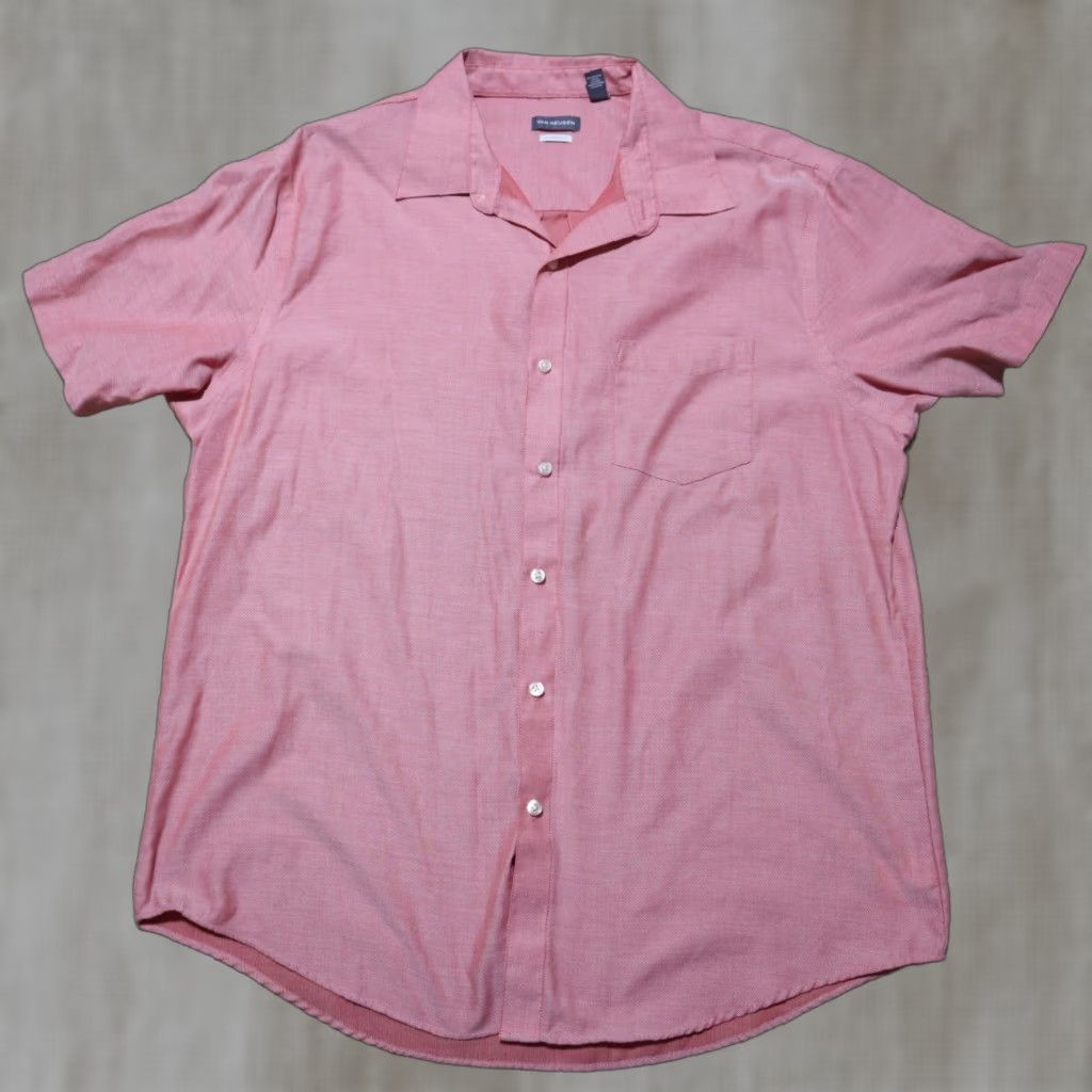 Van Heusen Van Heusen Shirt Pink Solid Salman Pocket Button Up Mens Size XL 17.5 100% Cotton Regular Short? Size 46R - 1 Thumbnail
