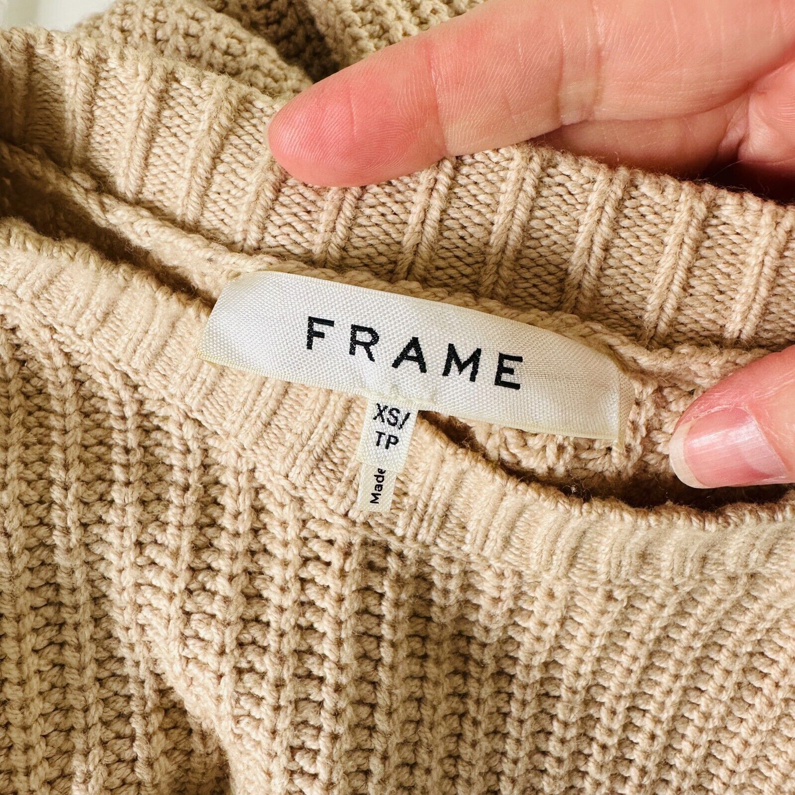 Frame Frame Tan Ribbed Cable Crew Balloon Puff-Sleeve Crop Sweater Size XS / US 0-2 / IT 36-38 - 7 Thumbnail