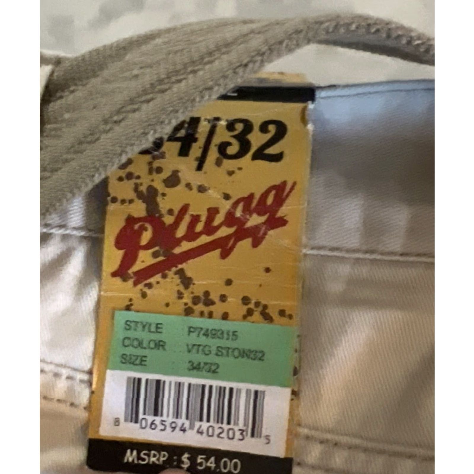Vintage Plugg Pants Men’s 34/32 Stone Belted Straight Leg Cotton New Tags Khakis, Flat Front, Zip Button, Beige, Regular Rise, Inseam 32, Size 34, Men Size US 34 / EU 50 - 7 Thumbnail