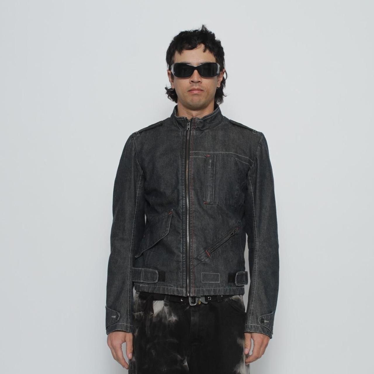 Vintage BLUE DENIM TECHNICAL ASYMMETRICAL ZIP UP MOTO JACKET Size US L / EU 52-54 / 3 - 2 Thumbnail