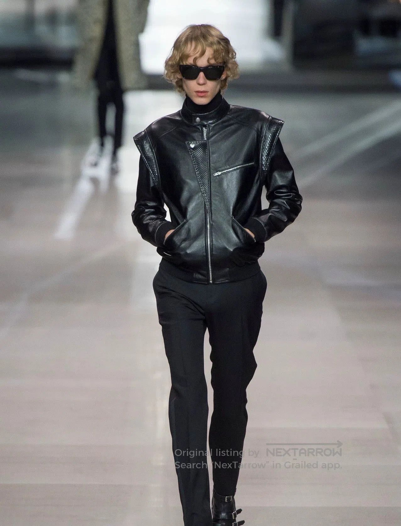 Celine Black Leather Jacket with Snakeskin Accents. Size US M / EU 48-50 / 2 - 3 Thumbnail