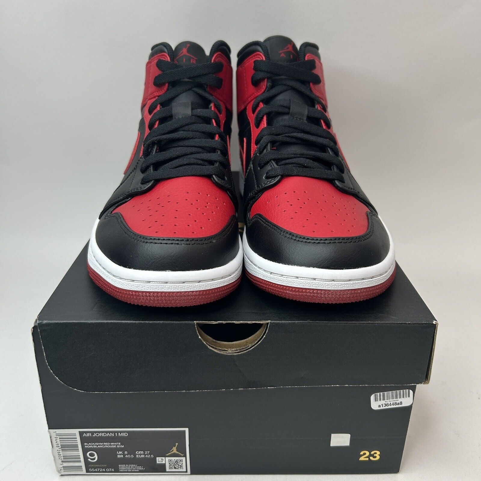 Jordan Brand Nike Air Jordan 1 Mid Retro “Banned/Black Gym Red” 2023 Size US 9 / EU 42 - 2 Thumbnail