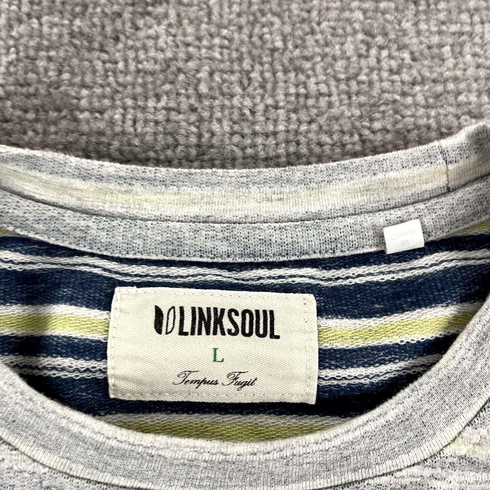 Vintage LINKSOUL Pullover Mens Large Gray Blue Reverse Stripe Golf Sweater Tempus Fugit Size US L / EU 52-54 / 3 - 3 Thumbnail