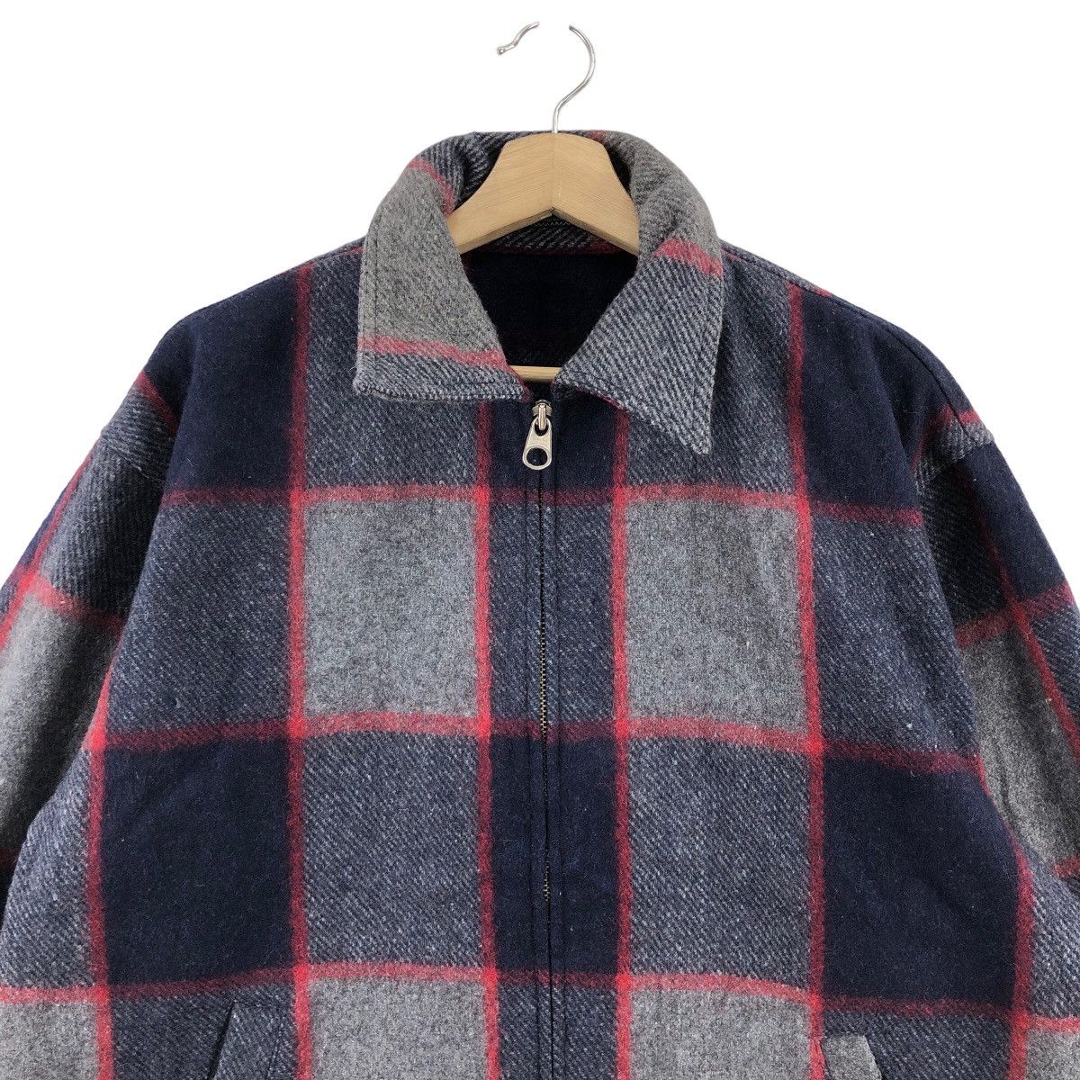 Indigo × Japanese Brand × Vintage Vintage NEO BLOOD Navy Plaid Jacket Wool Blend Sherpa Lined Size US XL / EU 56 / 4 - 2 Thumbnail