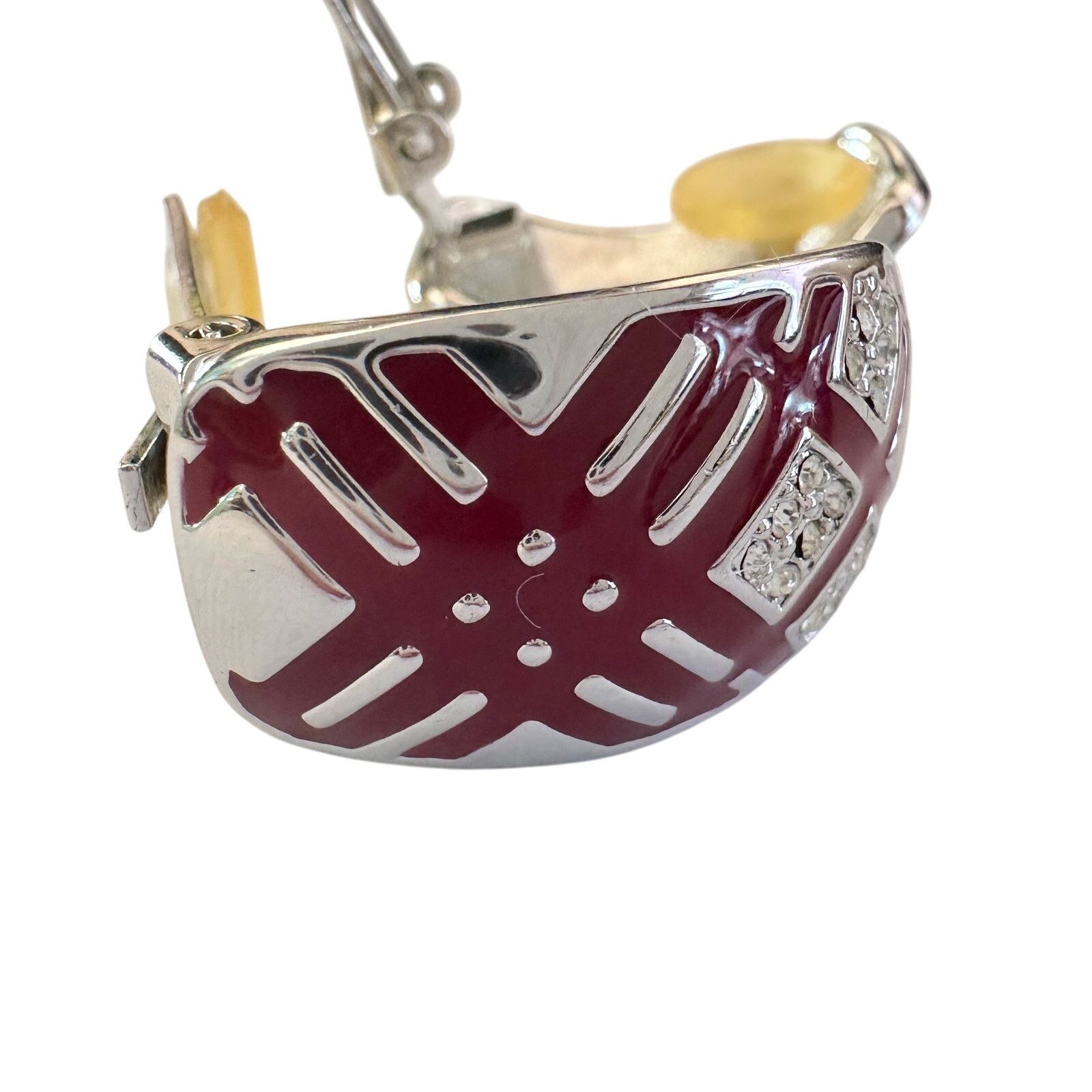Burberry Burberry Silver and Maroon Nova Check Clip On Earrings Size ONE SIZE - 8 Thumbnail