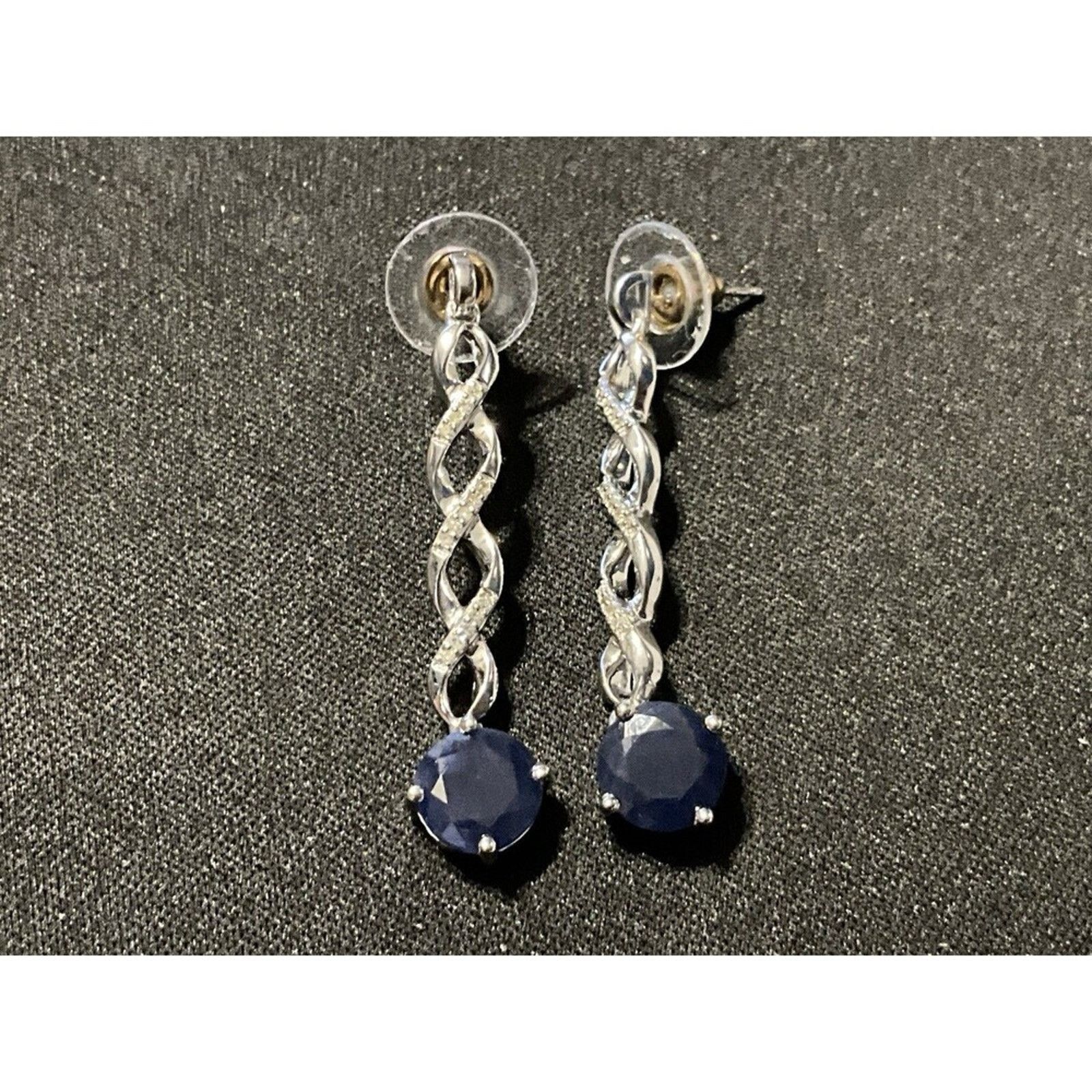 Other 925 WDC Diamond & Sapphire Dangle Post Earrings Size ONE SIZE - 1 Thumbnail