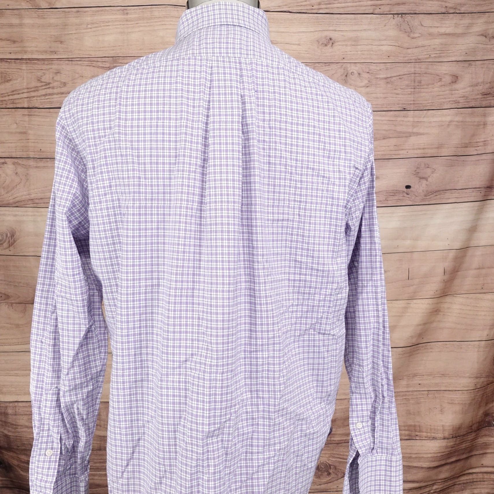 Ralph Lauren VINTAGE LAUREN RALPH LAUREN LRL DRESS SHIRT Mens 15.5 34/35 Purple Check Non-Iron Button-Front Regular Cuff Barrel 23.5" Pit To Pit Size 40R - 4 Thumbnail