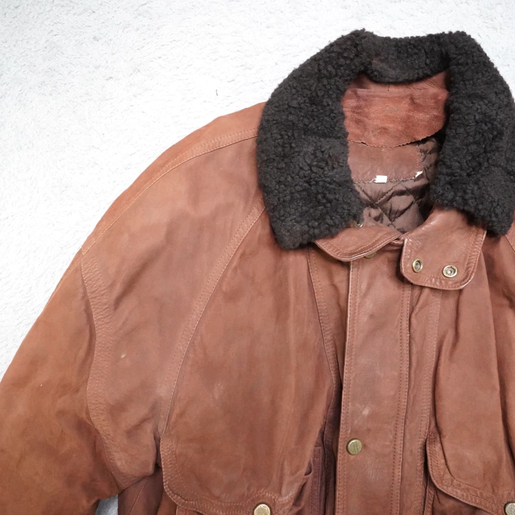 Vintage VINTAGE Flying Wear Bomber Jacket Mens XL Brown Leather Colar Spread Full Zip 90s Retro Motorcycle USA Army Western Rock Jacket Size US XL / EU 56 / 4 - 7 Thumbnail