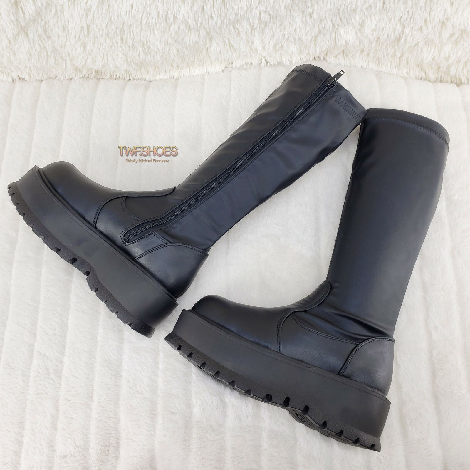 Demonia Cult DEMONIA Slacker 200 65 Black Matte Platform Wedge Heel Knee Size US 12 / IT 42 - 5 Thumbnail