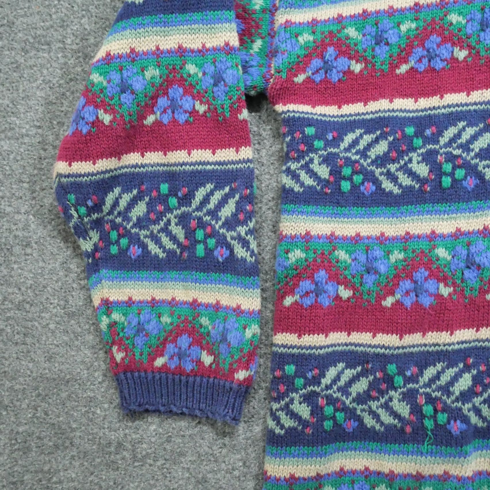 Vintage Vintage Northern Isles Sweater Womens Red Blue Floral Striped Cotton Ramie 90s Size XL / US 12-14 / IT 48-50 - 2 Thumbnail