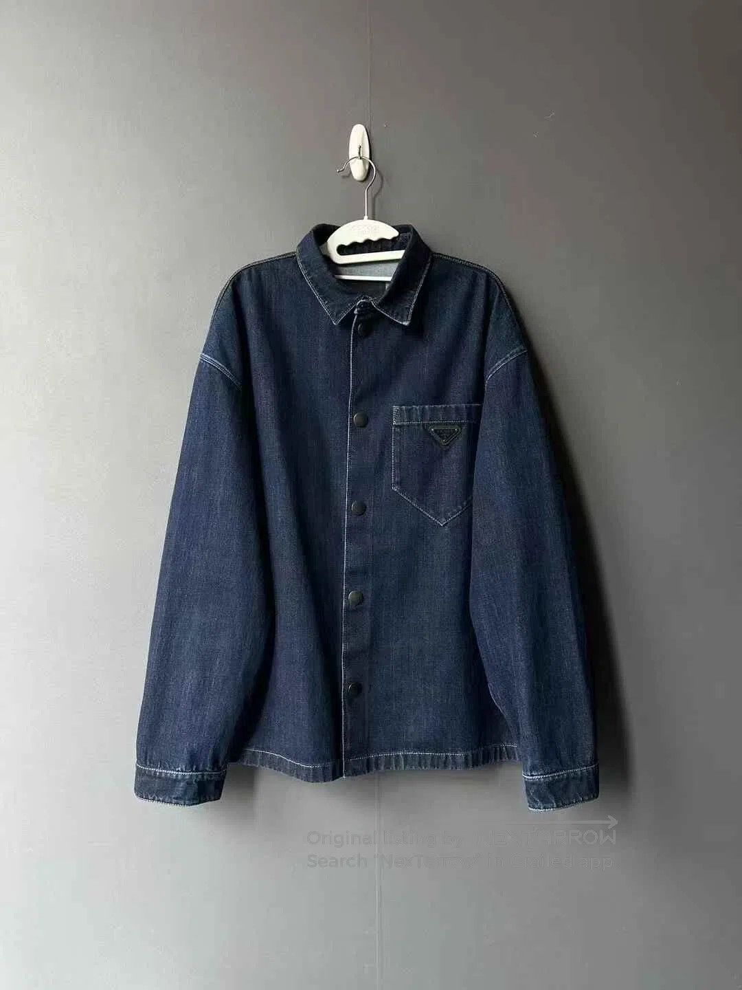 Prada Prada Navy Blue Triangle Logo Denim Shirt Jacket| Size US XL / EU 56 / 4 - 1 Thumbnail