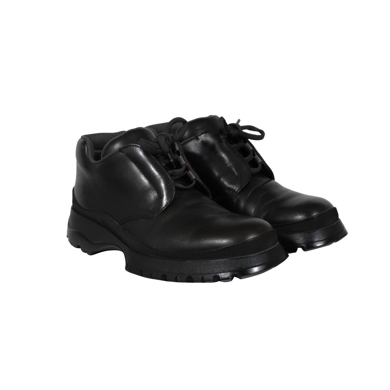 Prada Brixxen Mid Top Derby Shoes Black Leather Size US 8.5 / EU 41-42 - 12 Thumbnail