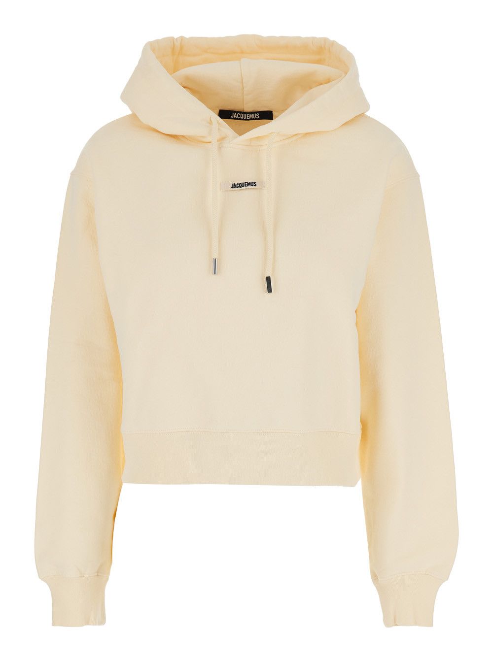 Jacquemus 'Le Hoodie Gros Grain' Beige Cropped Hoodie with Drawstring Hood and Logo Patch on Front in Cotton for Women Size S / US 4 / IT 40 - 1 Thumbnail