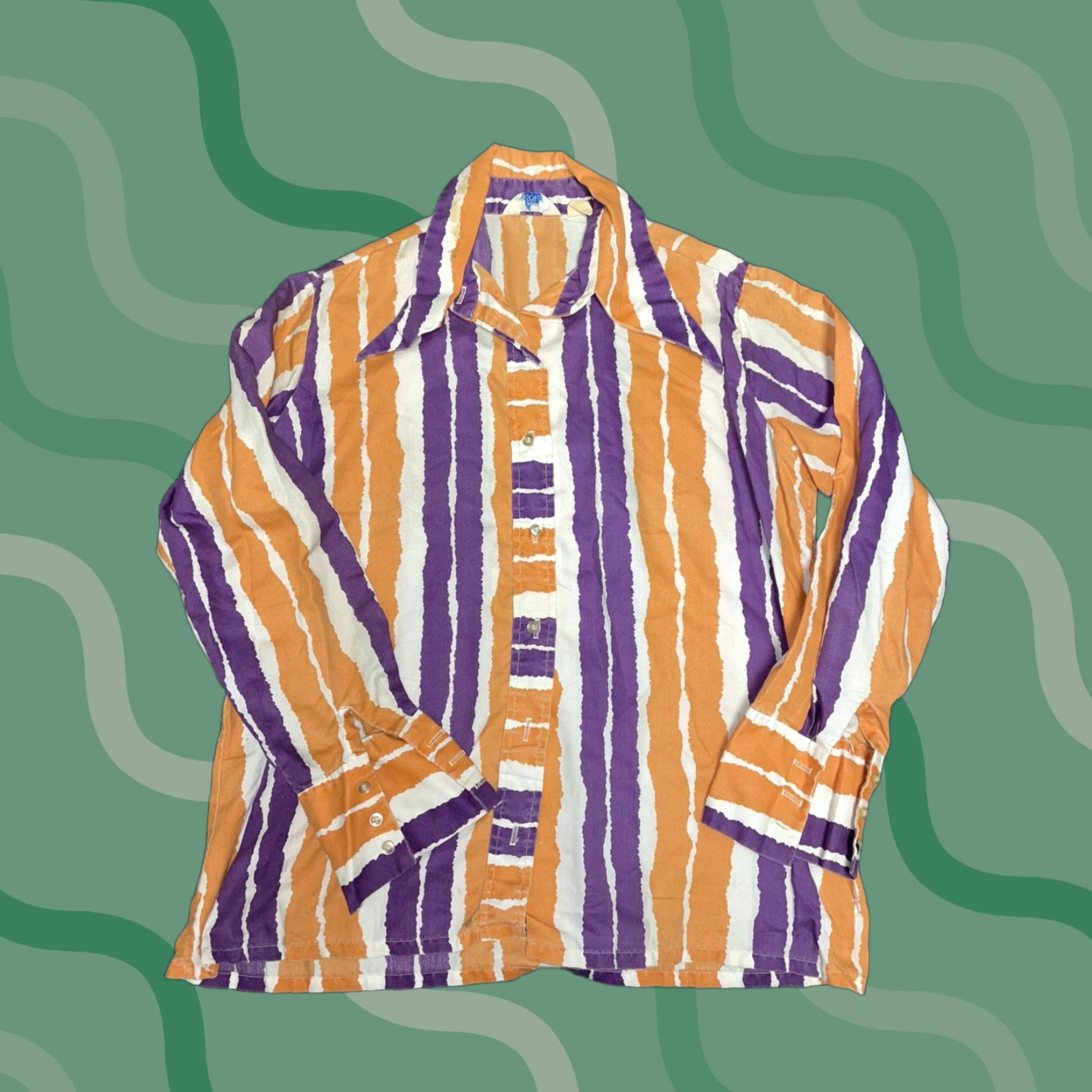 Sears VINTAGE Sears Shirt All Over Print Mens Medium 70s Nylon KLOPMAN MILLS Long Sleeve Button-Front Hipppy Decade 1970s Size US M / EU 48-50 / 2 - 1 Thumbnail
