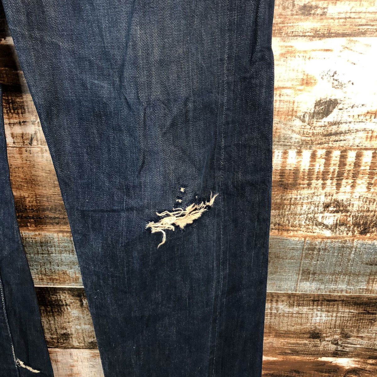 Okura Okura Blue Distressed ripped selvedge Denim Pants #A1444 Size US 35 - 12 Thumbnail