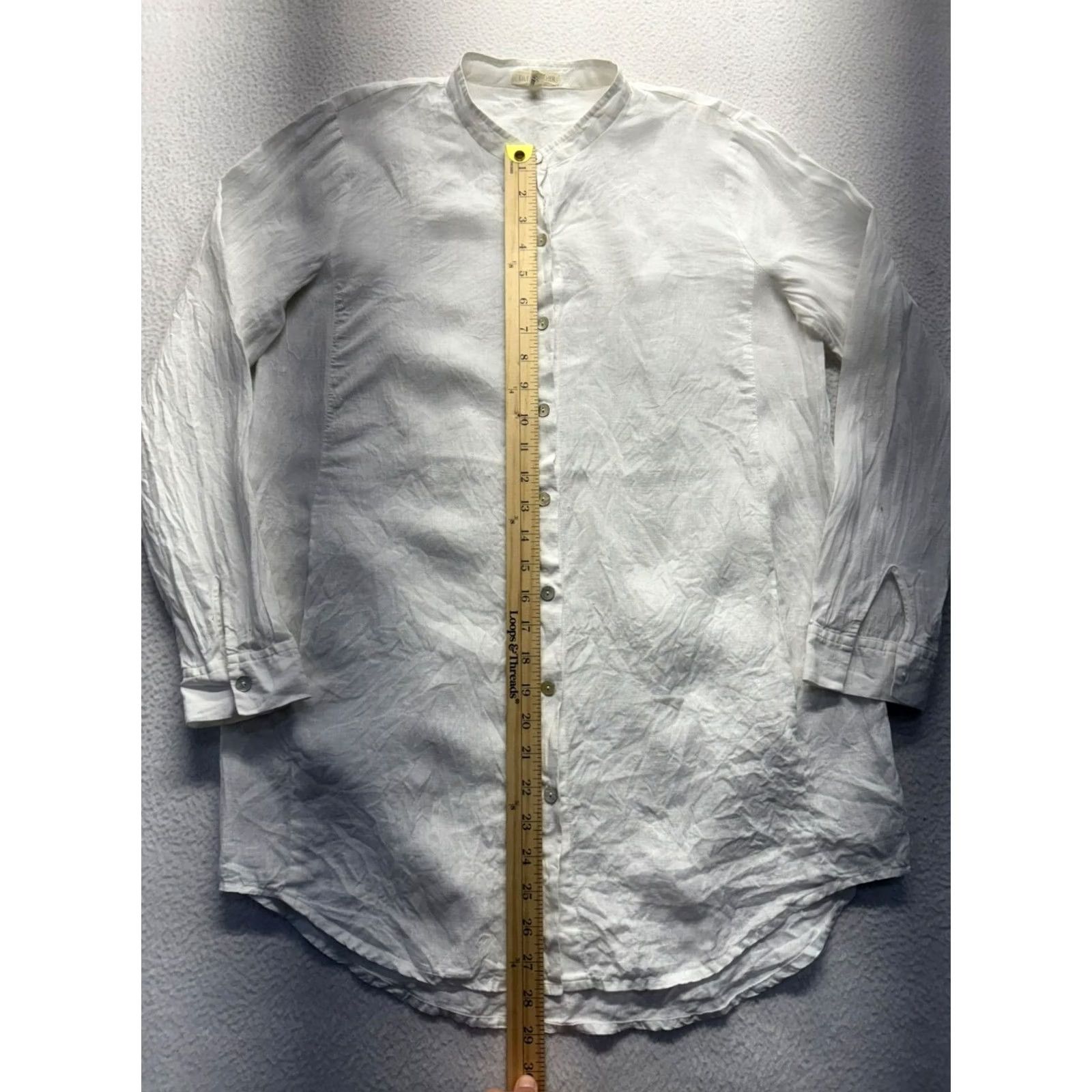 Eileen Fisher Eileen Fisher Button-Up Women's XS White Linen Down 29 in Pit to Pit Pockets - Casual, Pre-Owned Good Womens XSmall Size XS / US 0-2 / IT 36-38 - 7 Thumbnail