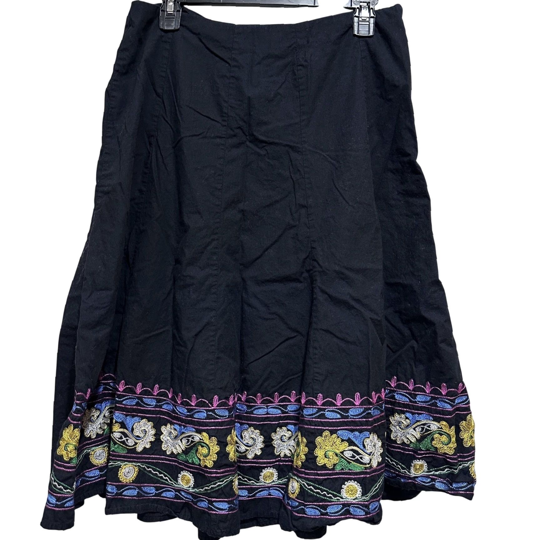 Vintage VINTAGE Modern Images Skirt 14 Black Embroidered Floral Boho Hippie Cotton Midi A-Line Women Girls Mens Size 36" / US 14 / IT 50 - 2 Thumbnail
