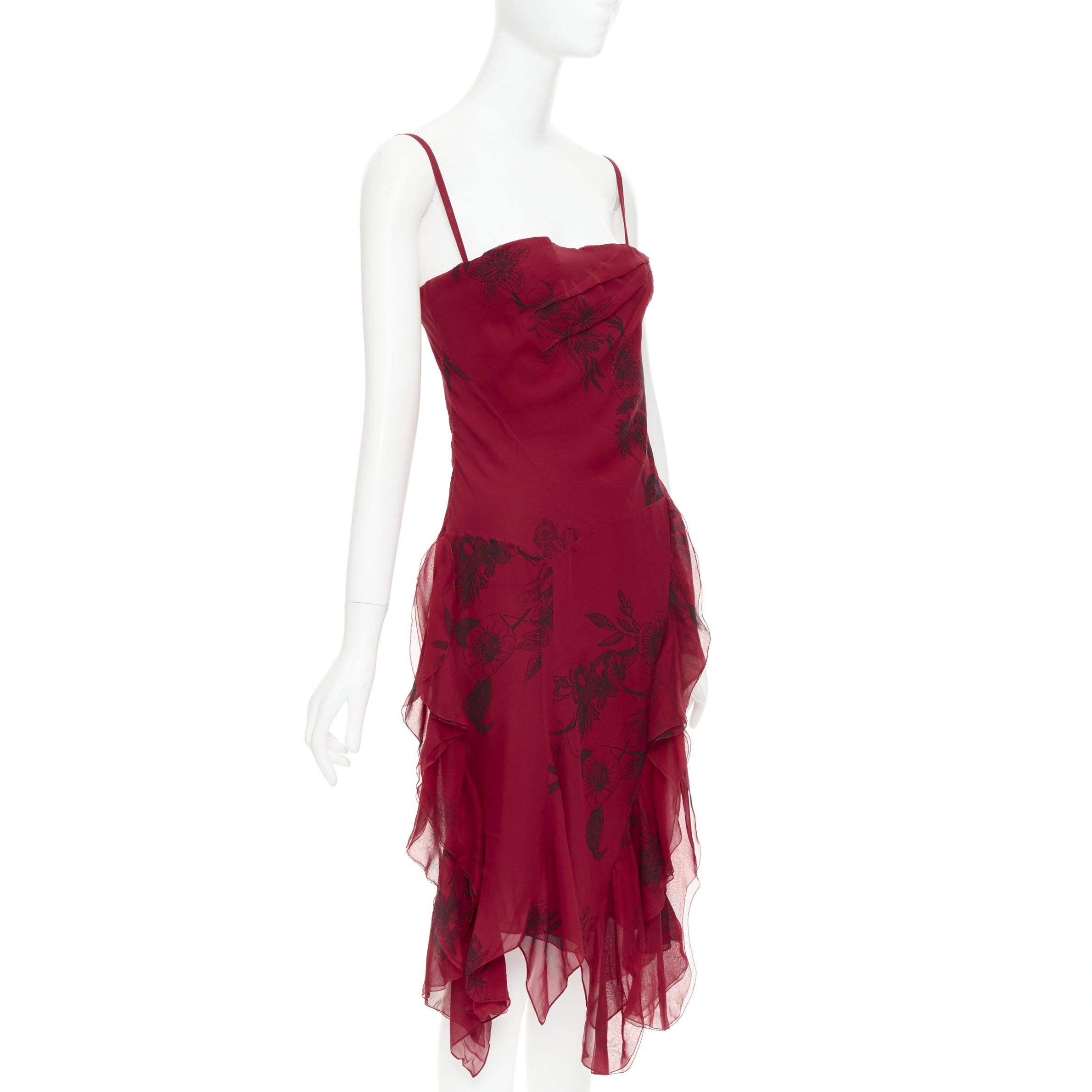 Dior CHRISTIAN DIOR 2006 John Galliano Vintage Runway red silk black floral drape dress FR40 M Size M / US 6-8 / IT 42-44 - 1 Thumbnail