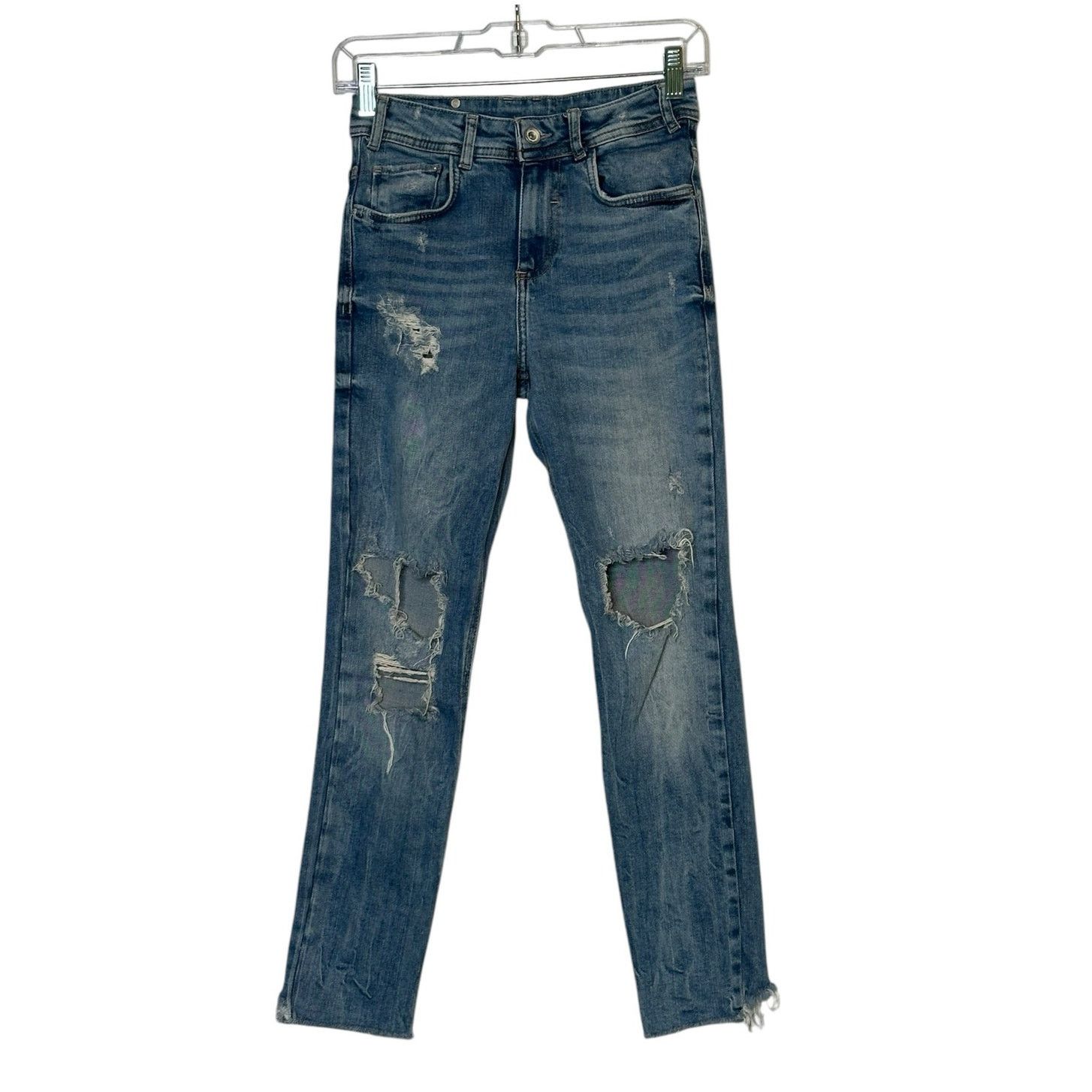 Zara Trafaluc Denimwear blue distressed straight leg jeans size 4 Size 27" / US 4 / IT 40 - 1 Thumbnail