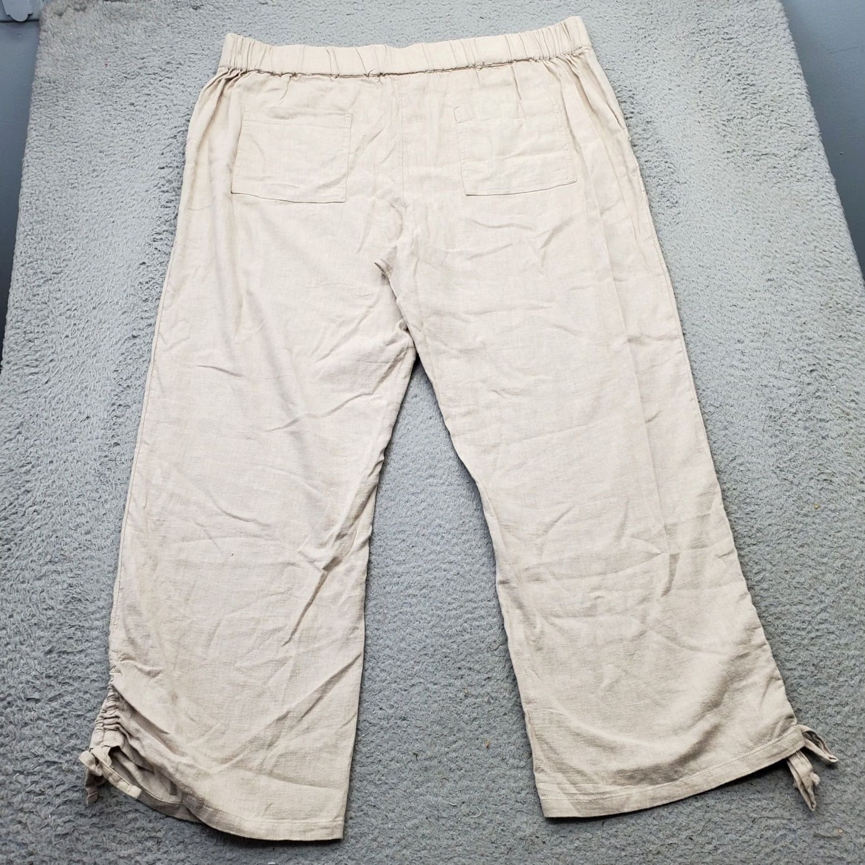 Vintage D&Co. Naturals Pants Womens XL Tan Linen Tie Ankle Elastic Waist Patch Pockets Size 40" / US 18 - 2 Thumbnail